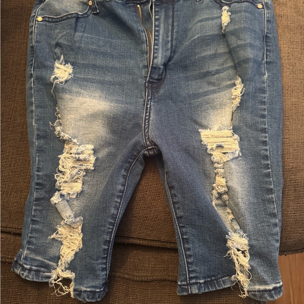 Distressed Blue Denim Shorts Women